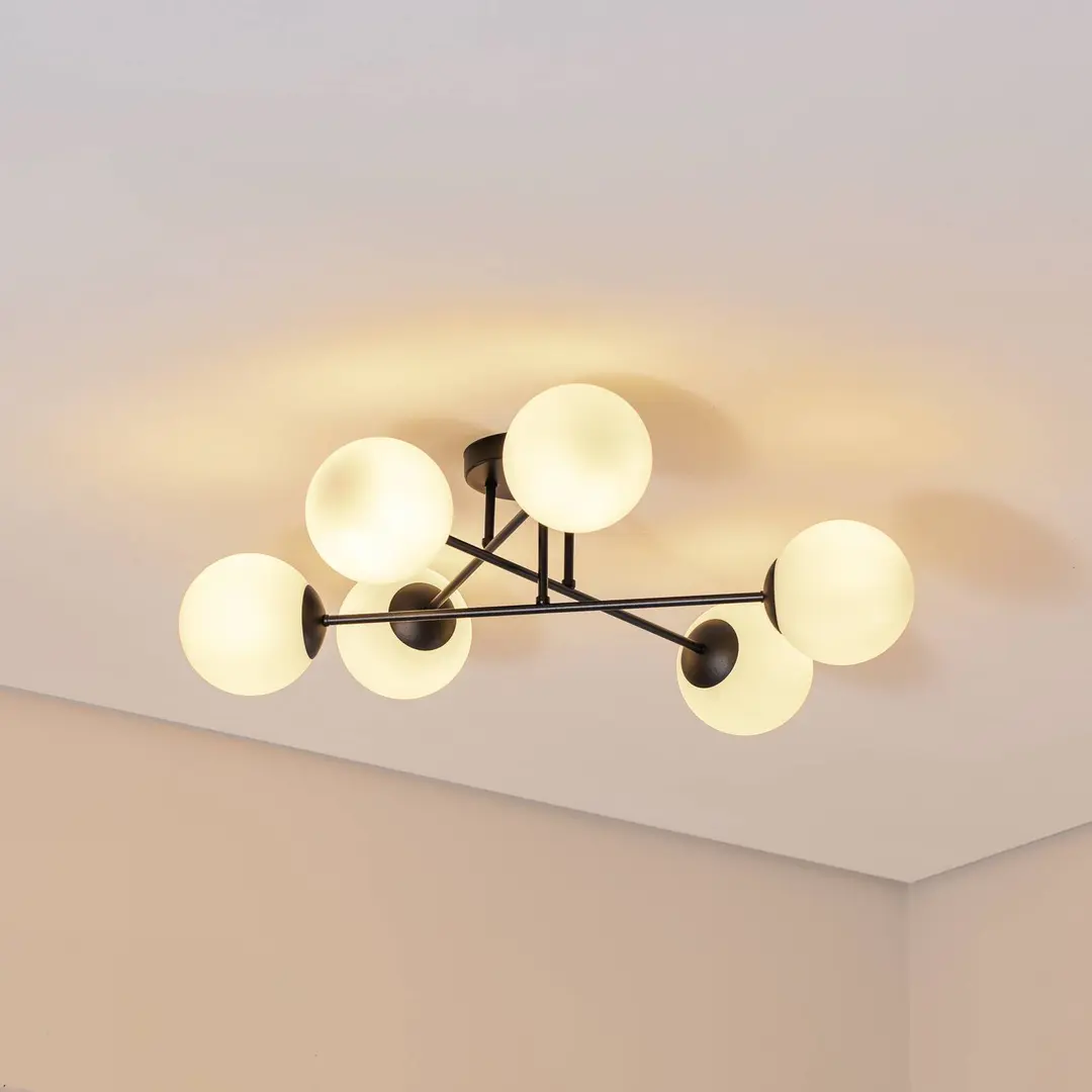 EMIBIG LIGHTING Deckenleuchte Glassy, schwarz/opal, 75 cm, 6-flg.