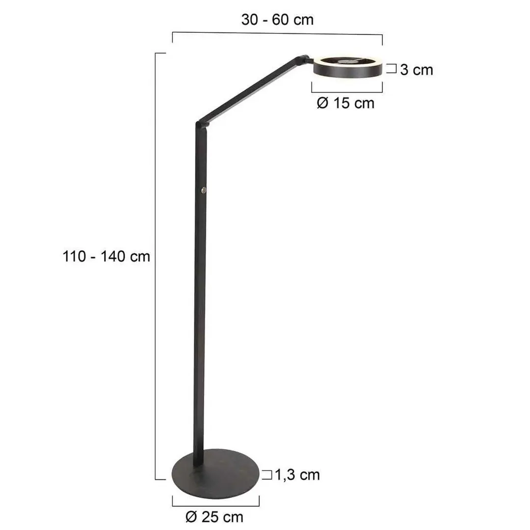 Steinhauer LED-Stehleuchte Ringlux, schwarz, Metall, verstellbar