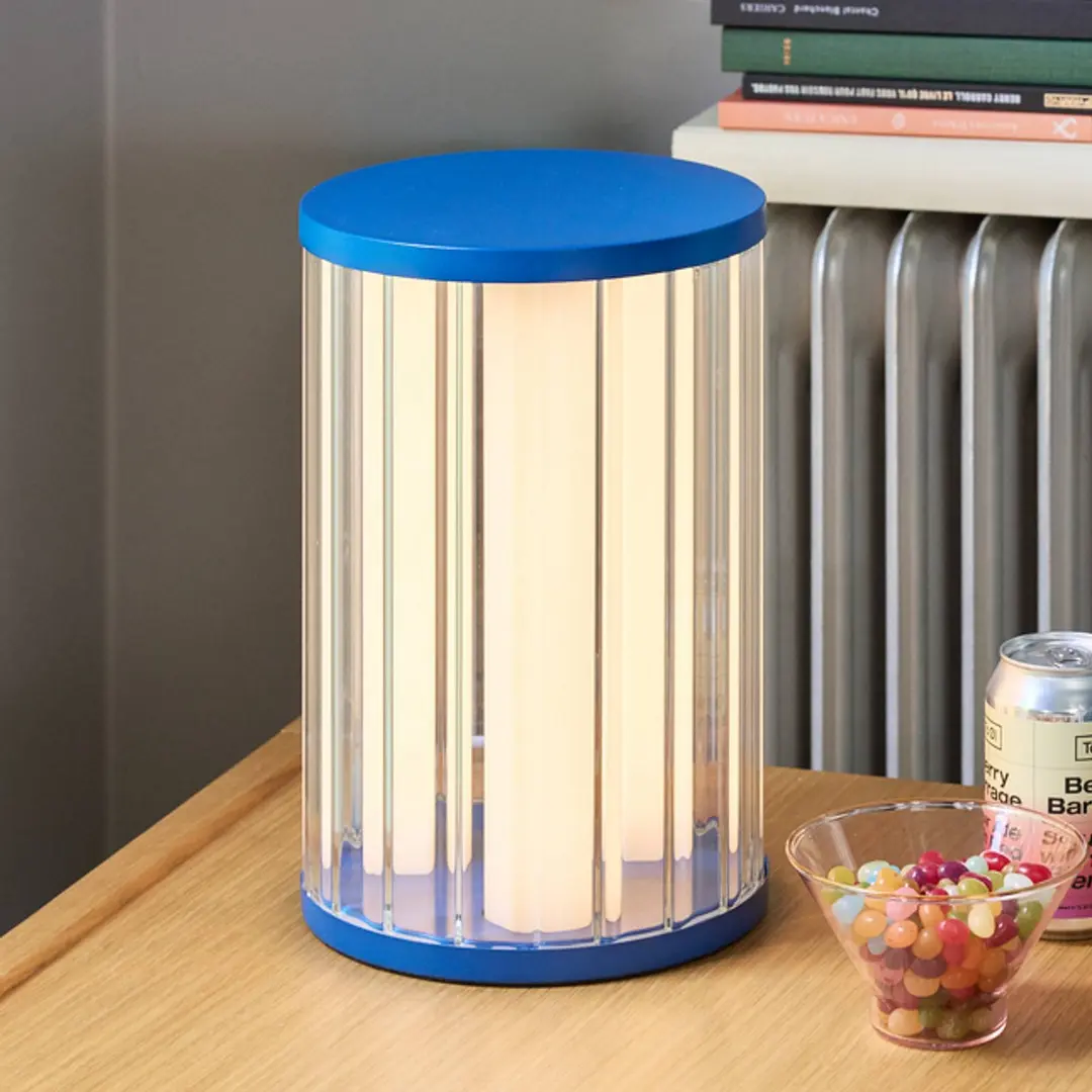 Hübsch LED-Tischlampe Aru, blau/klar, Höhe 30 cm, Glas/Eisen