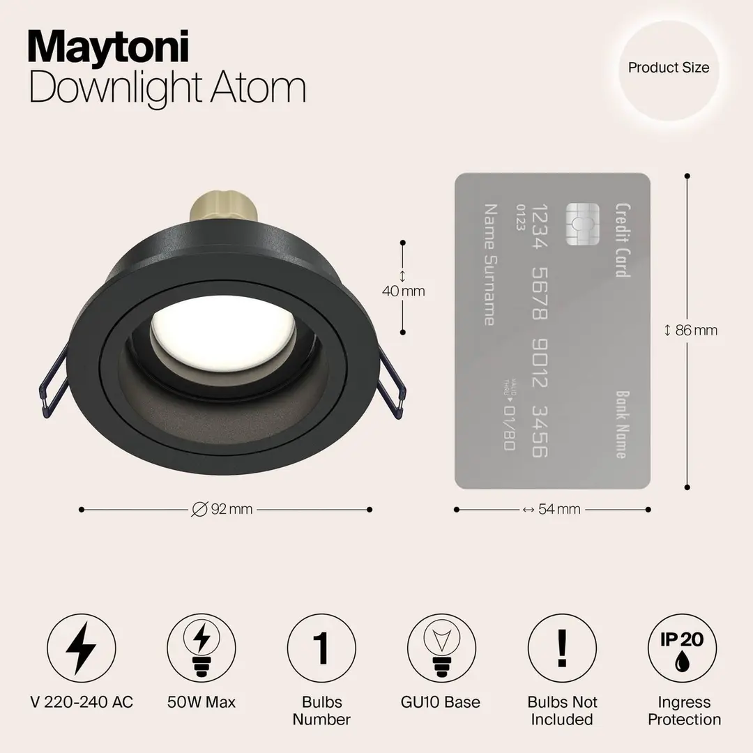 Maytoni Einbauleuchte Akron, verstellbar, rund, schwarz