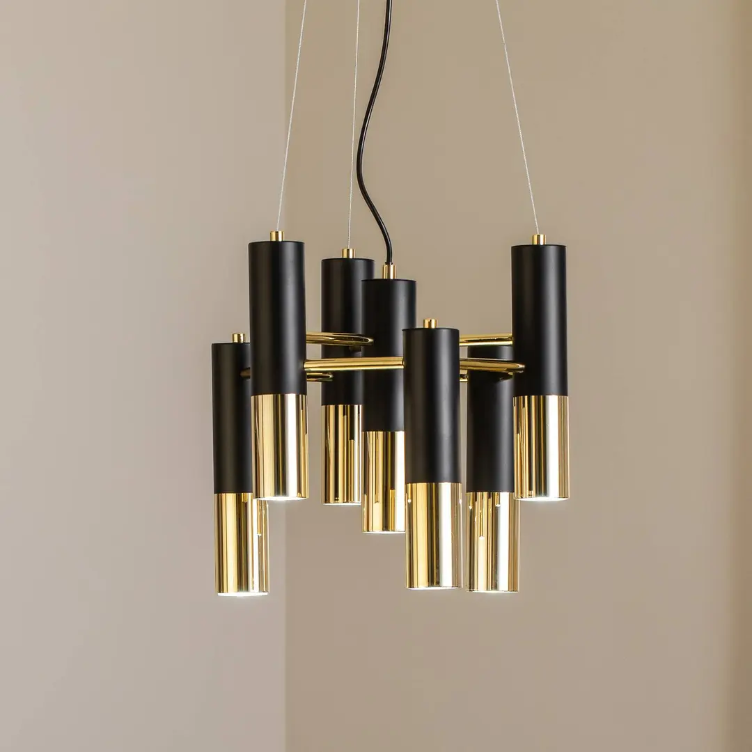 Domiluce Pendelleuchte Orino, schwarz/gold, Metall, 7-flg., GU10