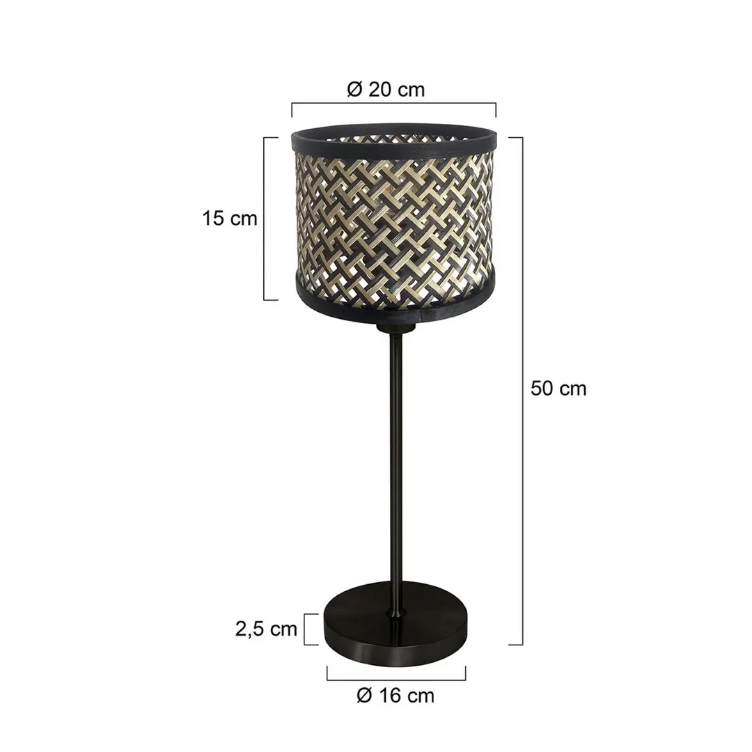 Mexlite Tischlampe Noor schwarz/Geflecht schwarz-natur, H. 50 cm E27