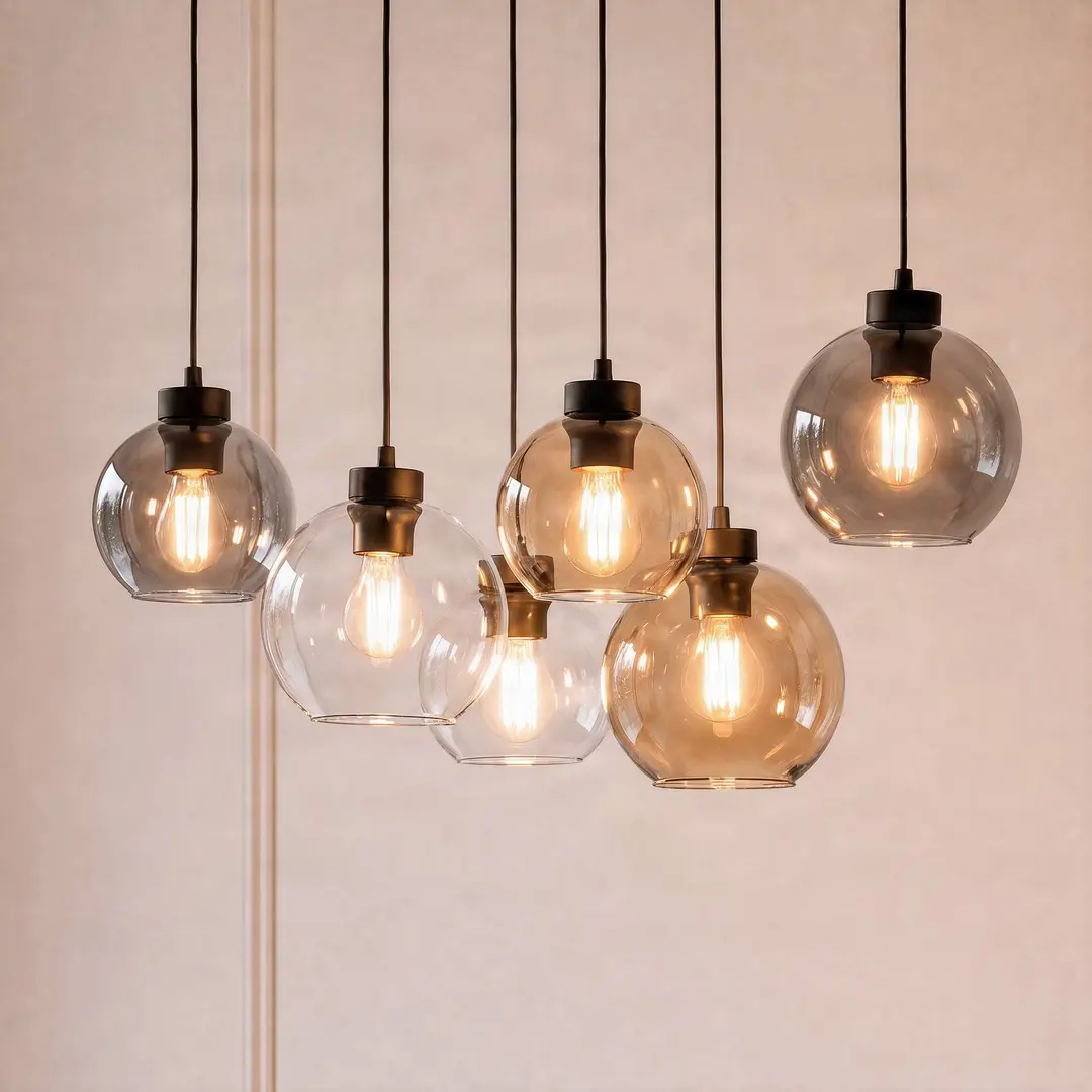 TK Lighting Hängeleuchte Cubus, 74 cm, 6-flg., klar/honig/braun, Glas