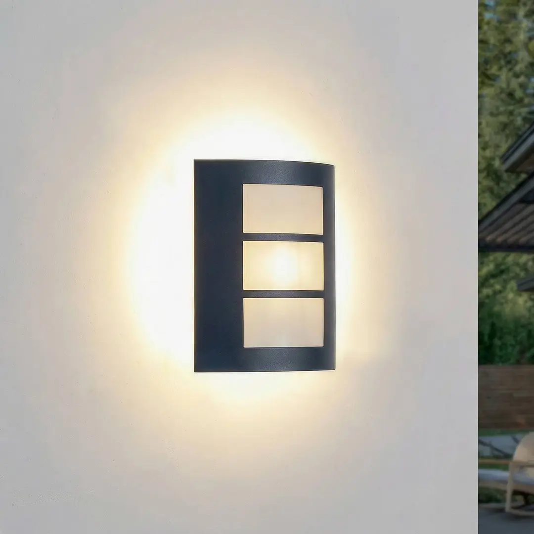 Lindby Außenwandlampe Vimal, E27, 26 cm, schwarz, Aluminium