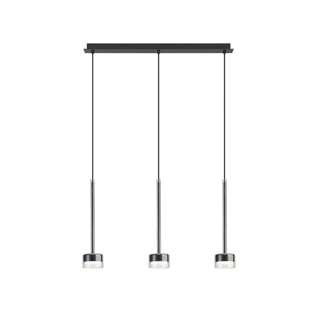 Mantra Iluminación Hängelampe Tonic, schwarz/klar, Balken, 3-fl., Metall, Glas