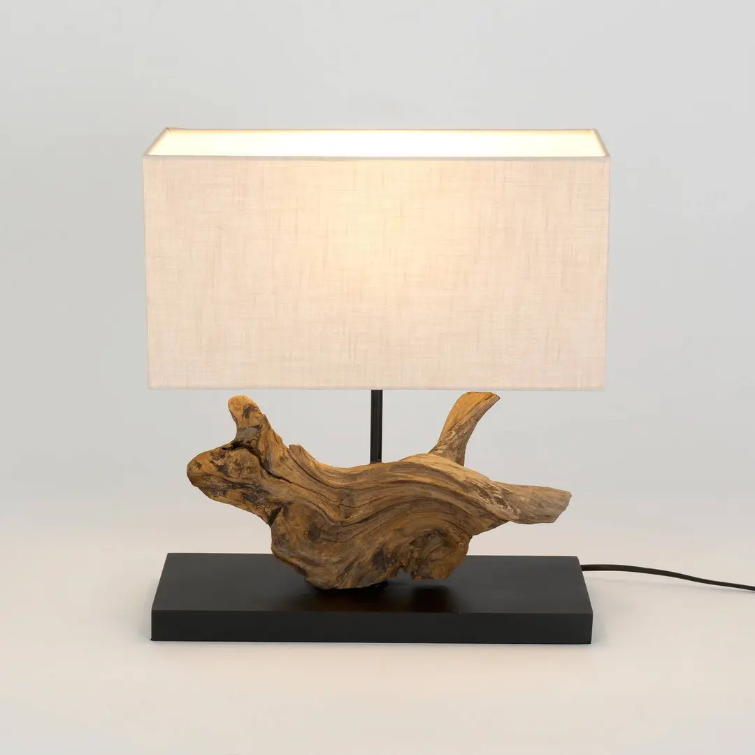 Holländer Tischleuchte Lipari, holzfarben/beige, Höhe 41 cm, Leinen