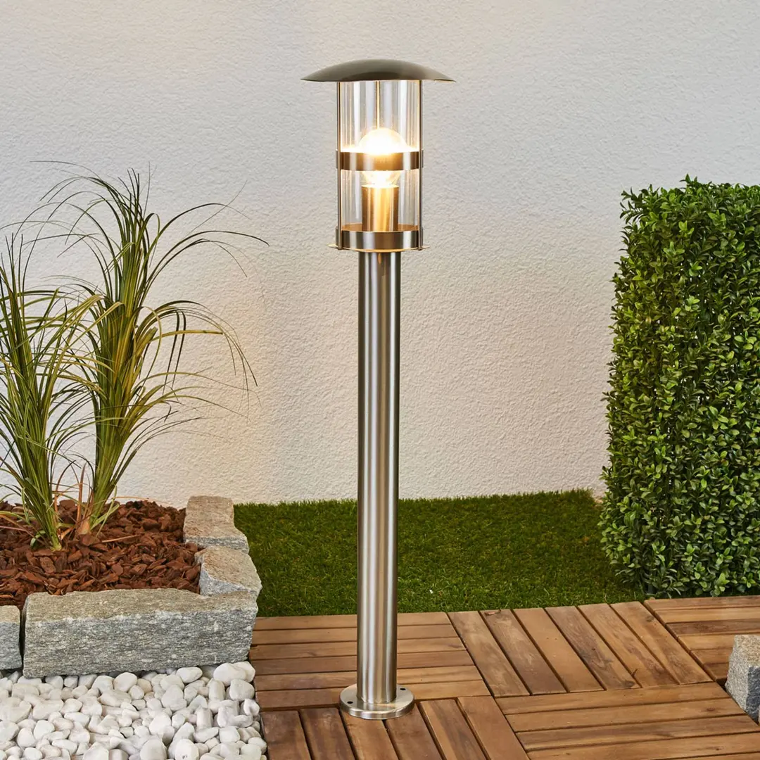 Lindby Wegelampe Noemi, grau, Edelstahl, 80 cm, IP44