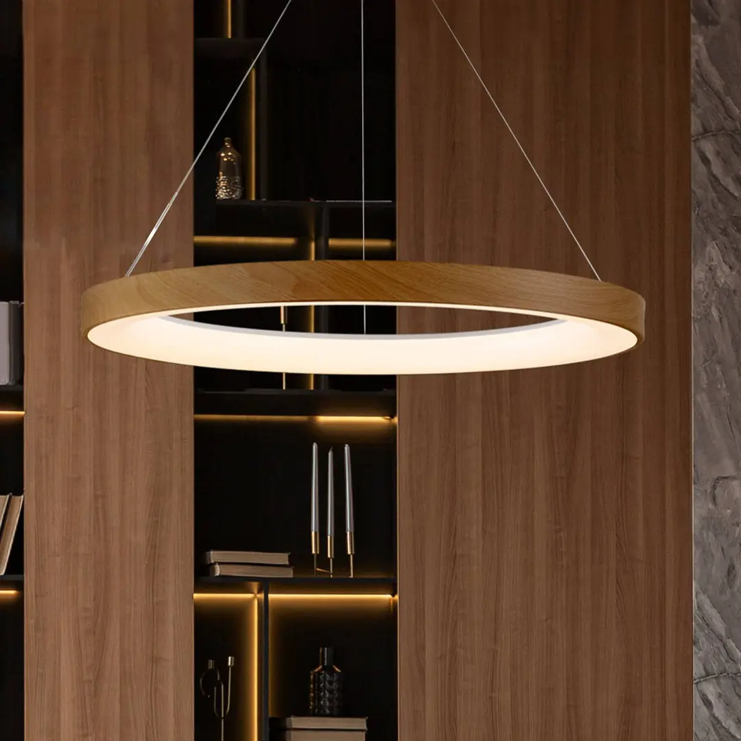 Mantra Iluminación Smart LED-Hängeleuchte Niseko II, Ø 65 cm, holzfarben, CCT