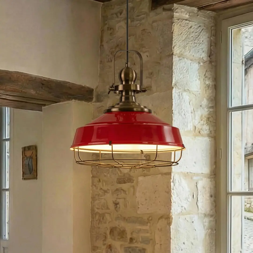 ROYALTECH Hängeleuchte Astel, rot, Ø 41 cm, Metall, Detail altmessing
