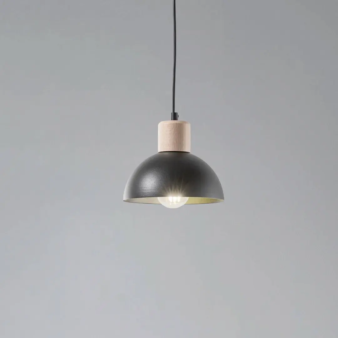 EMIBIG LIGHTING Pendellampe Seco, Ø 18 cm, schwarz, Metall/Holz