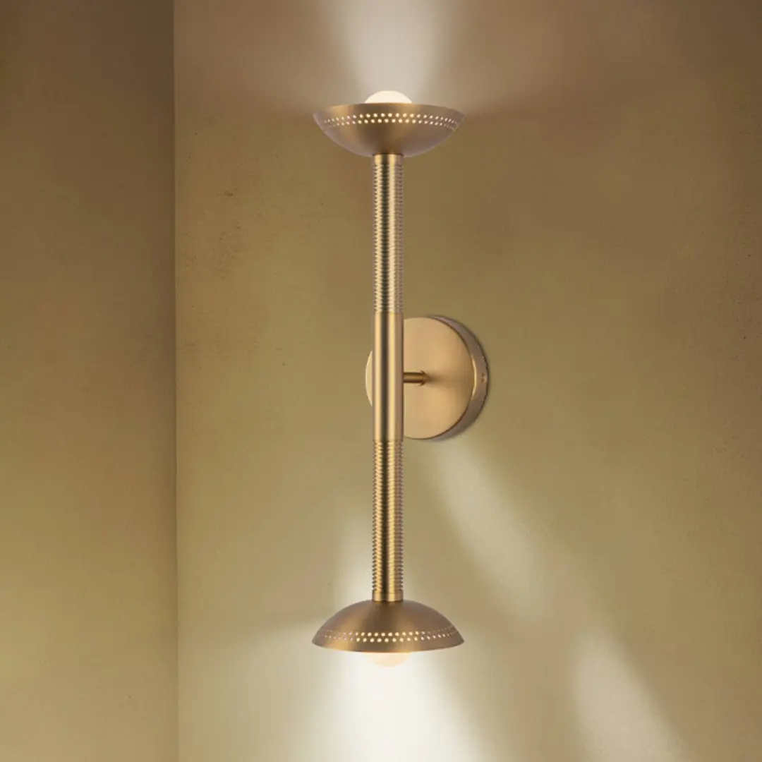ELSTEAD LED-Wandlampe Arden, goldfarben Höhe 57 cm 2-flg. Metall dim