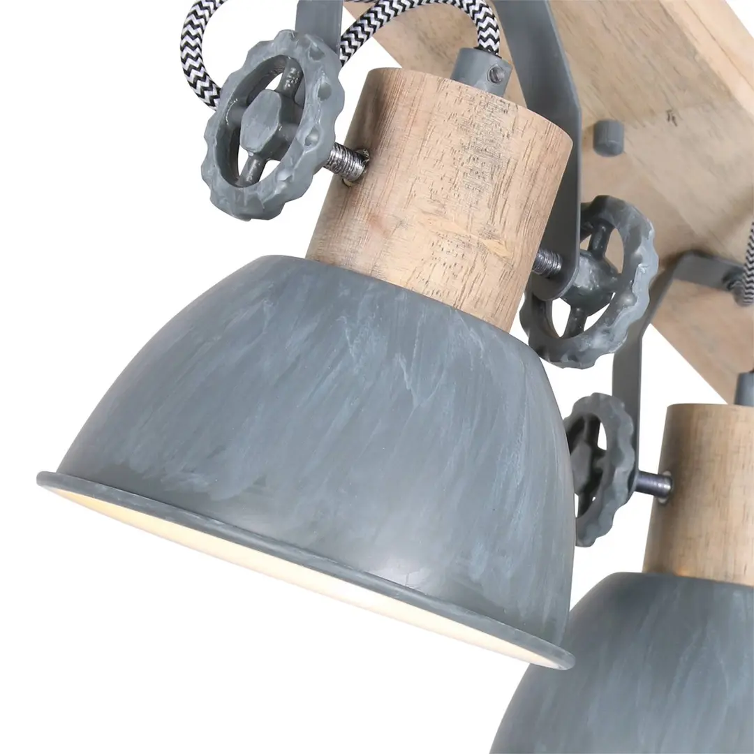 Steinhauer Deckenspot Gearwood grau/holz hell, 4-flg., Länge 90 cm