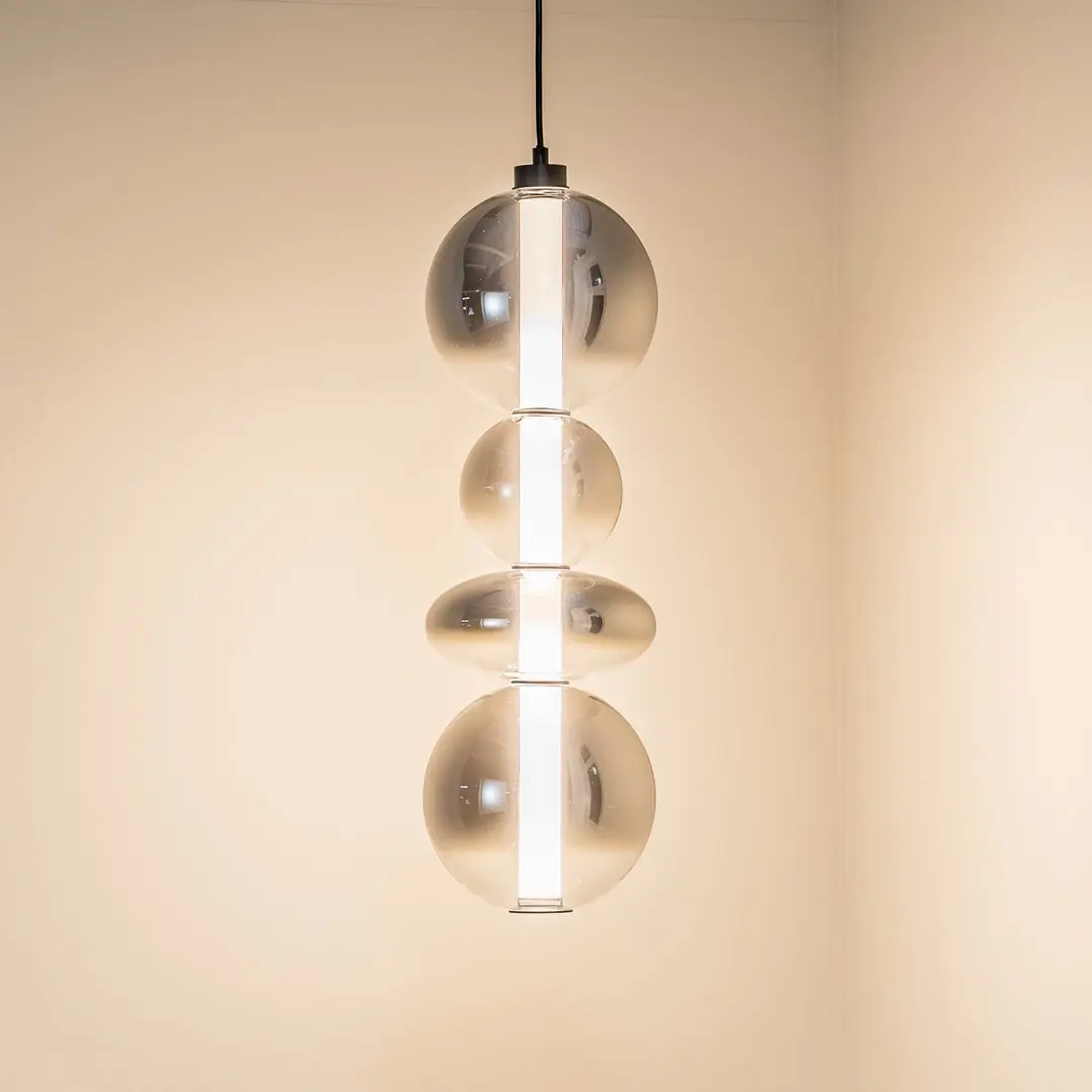 Eko-Light LED-Hängeleuchte Daphne, Glas grau-transparent, Höhe 62 cm
