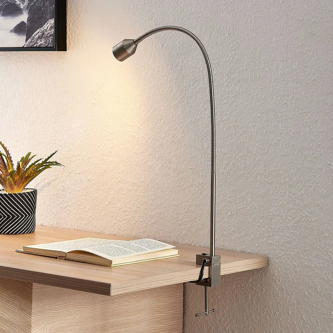 Lindby LED-Klemmleuchte Hanilo, Höhe 80 cm, nickel, Metall