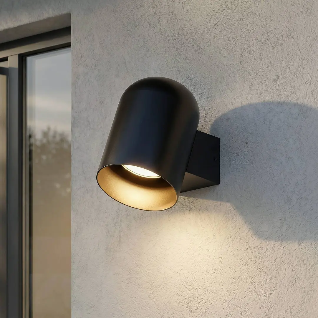 Lindby Außenwandleuchte Lupil, schwarz, Metall, GU10, IP44