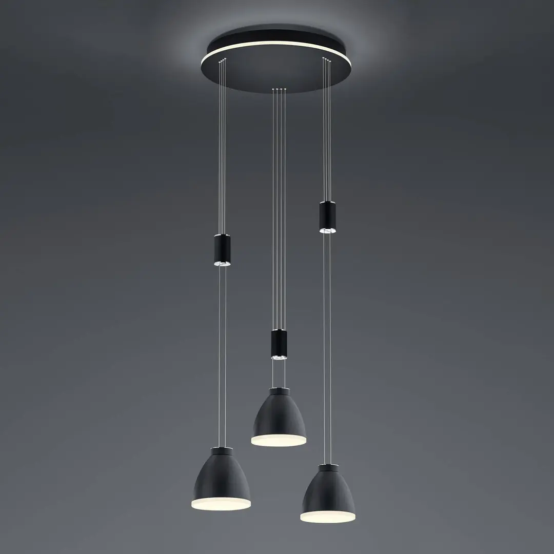 HELL LED-Hängeleuchte Leni, 3-flg., rund, schwarz