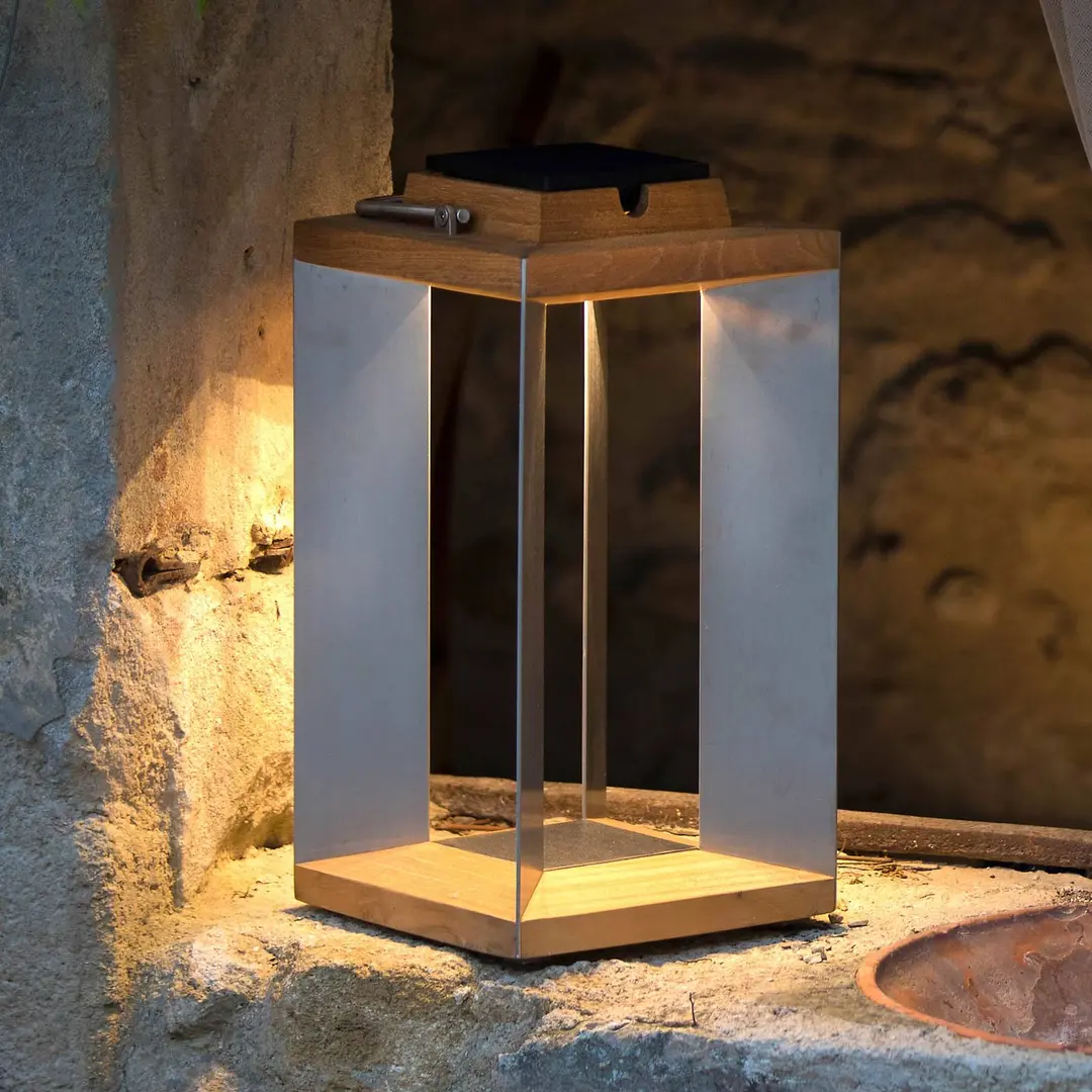 Les Jardins LED-Solarlaterne Teckinox, Teak/Stahl, 36,5cm