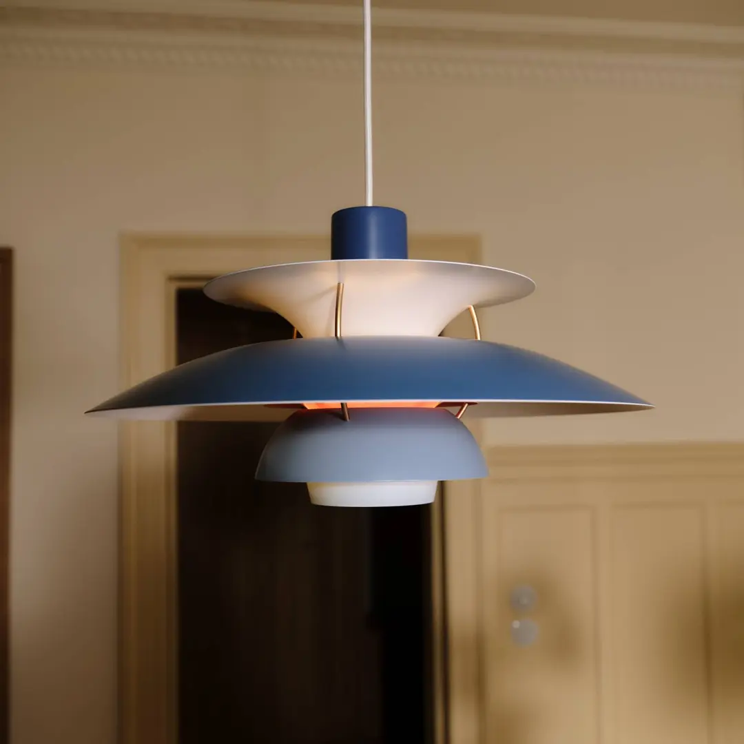 Louis Poulsen Hängeleuchte PH 5 500, blau, Ø 50 cm
