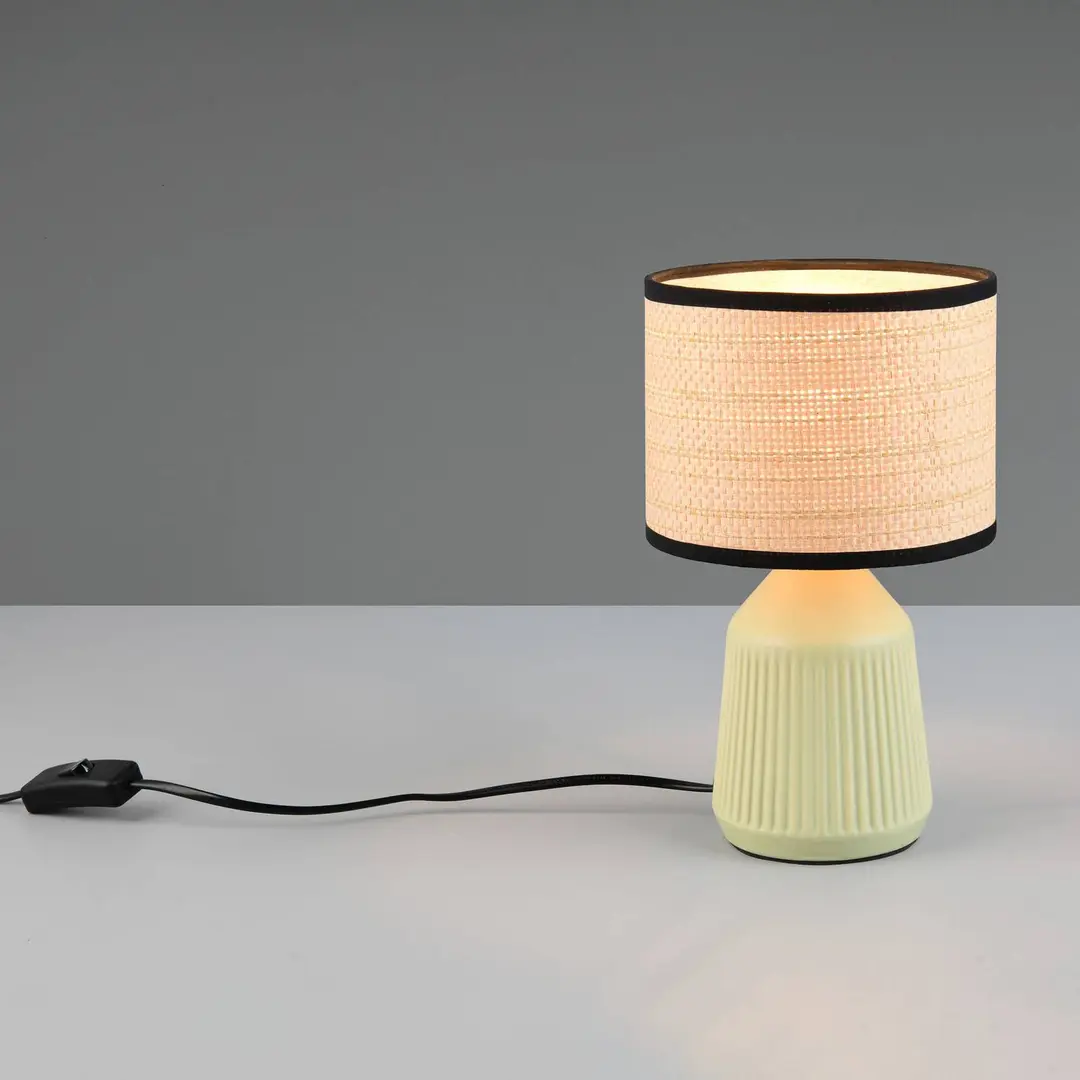 Reality Leuchten Tischlampe Formentera, grün/beige, Höhe 27 cm Keramik/Papier