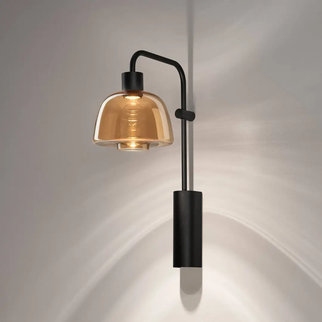 Bover LED-Wandlampe Drep A/04, amber, Glas, schwarz, 2.700 K