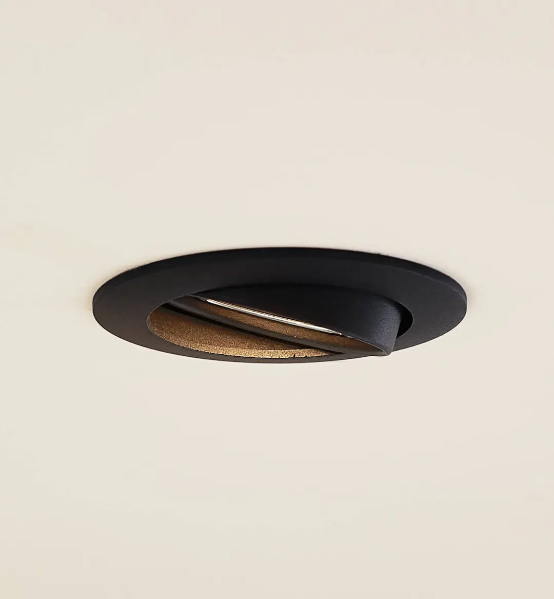 Prios Deckeneinbauleuchte Fibur, schwarz, Zink, Ø 8,2 cm