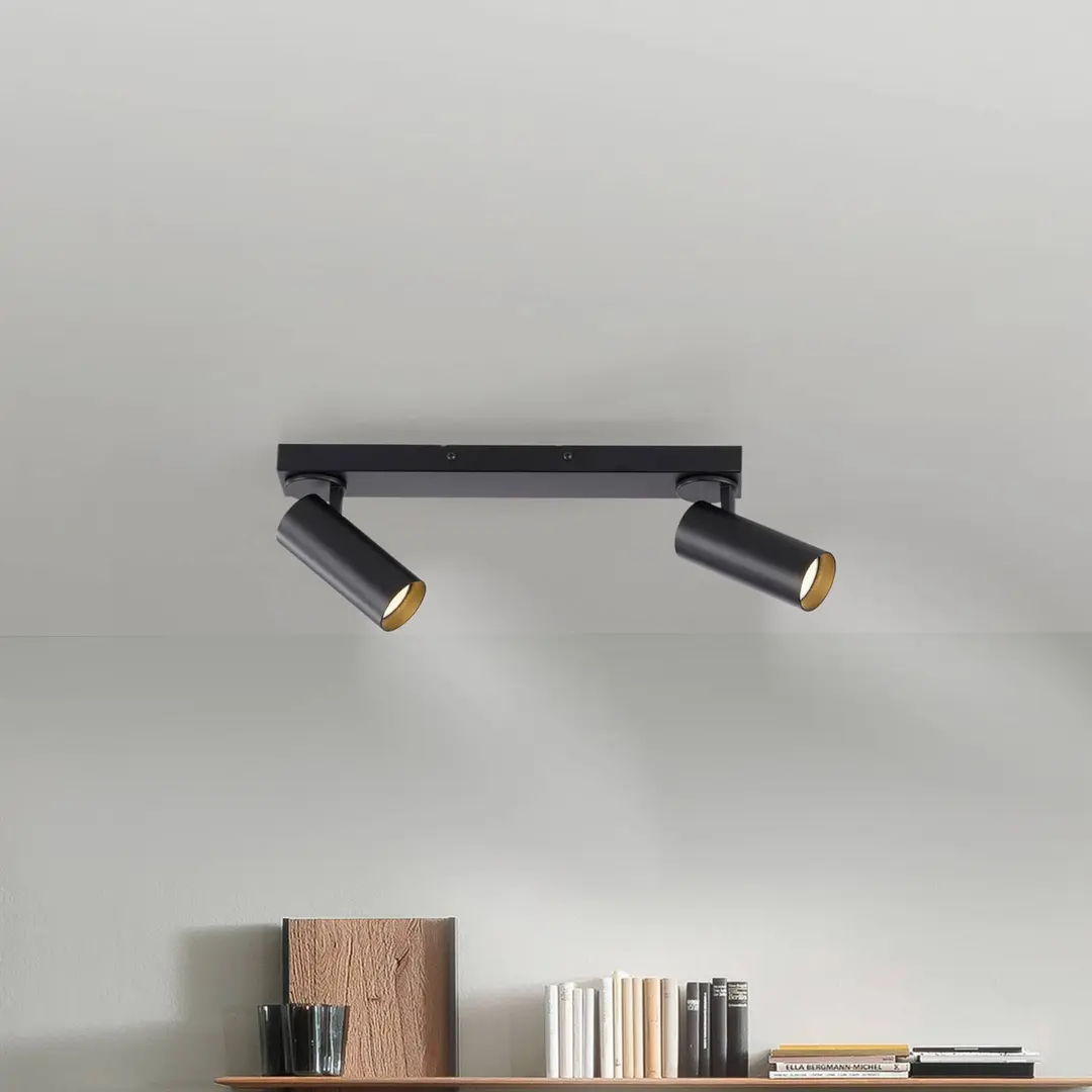 SCHÖNER WOHNEN-Kollektion Deckenstrahler RIK, schwarz, 2-flg., 59 cm, Metall, GU10-LED