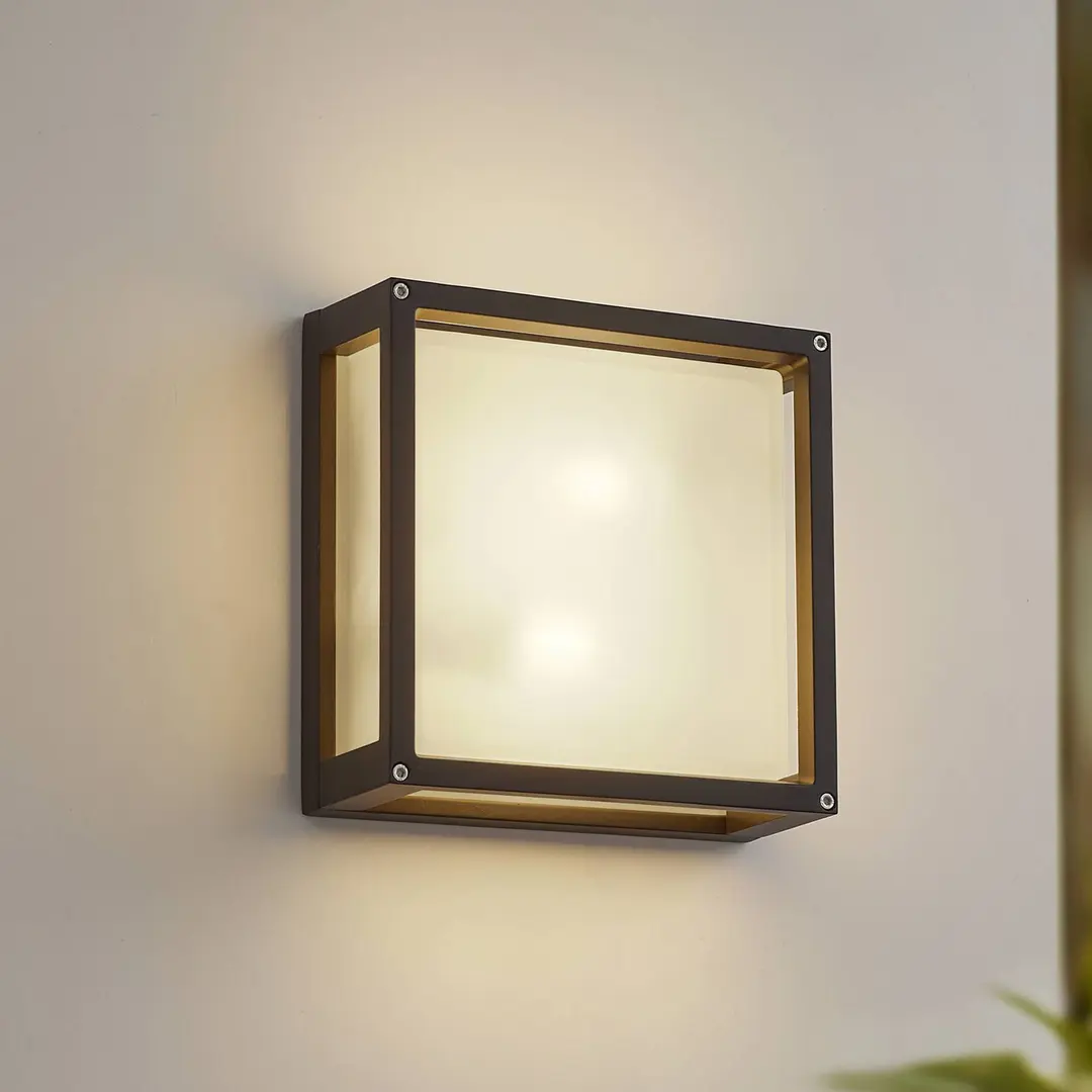 Lucande Außenwandlampe Aurelien, anthrazit, Sensor, 25x25 cm