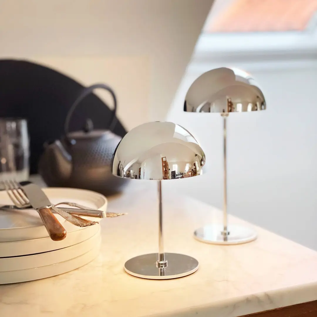 Dyberg Larsen LED-Akku-Tischlampe Along, chrom, 2er-Set