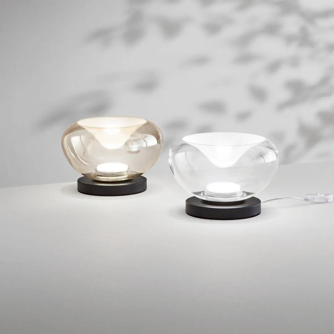 Fabas Luce LED-Tischlampe Brena, klar, Glas, 15 cm hoch, CCT, dimmbar