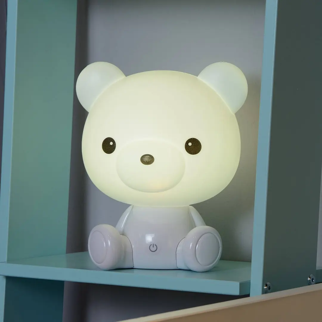 Lucide Kindertischleuchte Dodo Bär, weiß, dimmbar, ABS