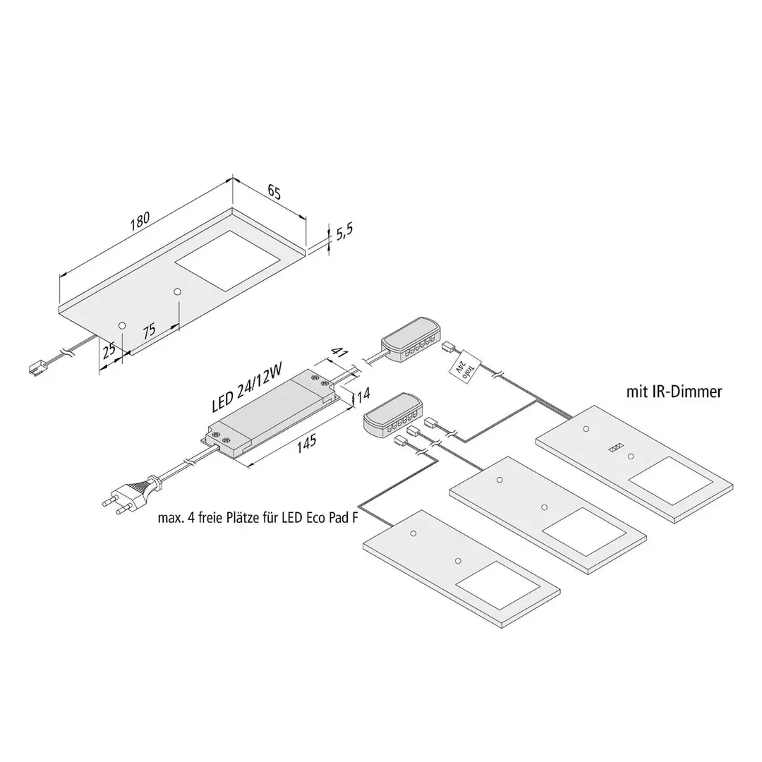 Hera LED-Unterbaulampe Eco-Pad F 3x-Set 3.000K alu