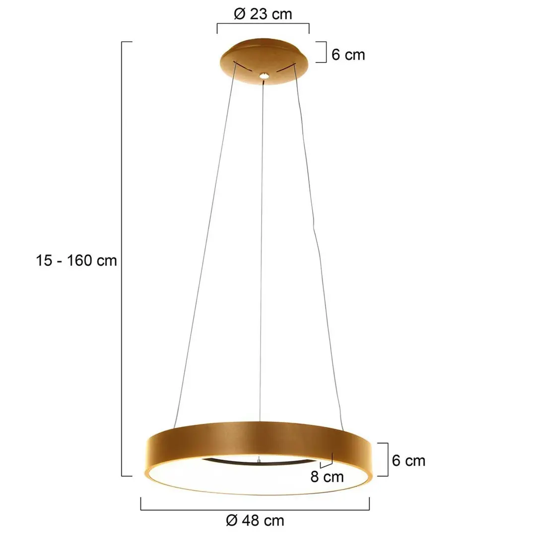Steinhauer LED-Hängeleuchte Ringlede, Ø 48 cm, gold