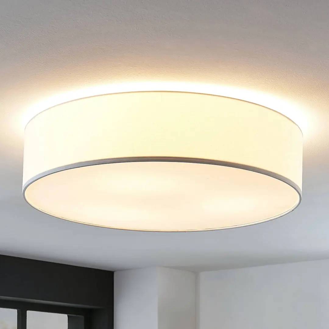 Lindby Deckenlampe Gordana, Ø 57 cm, weiß, rund, Textil