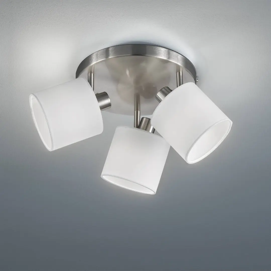 Reality Leuchten Deckenstrahler Tommy, nickel/weiß, Ø 25 cm, 3-flg. Stoff