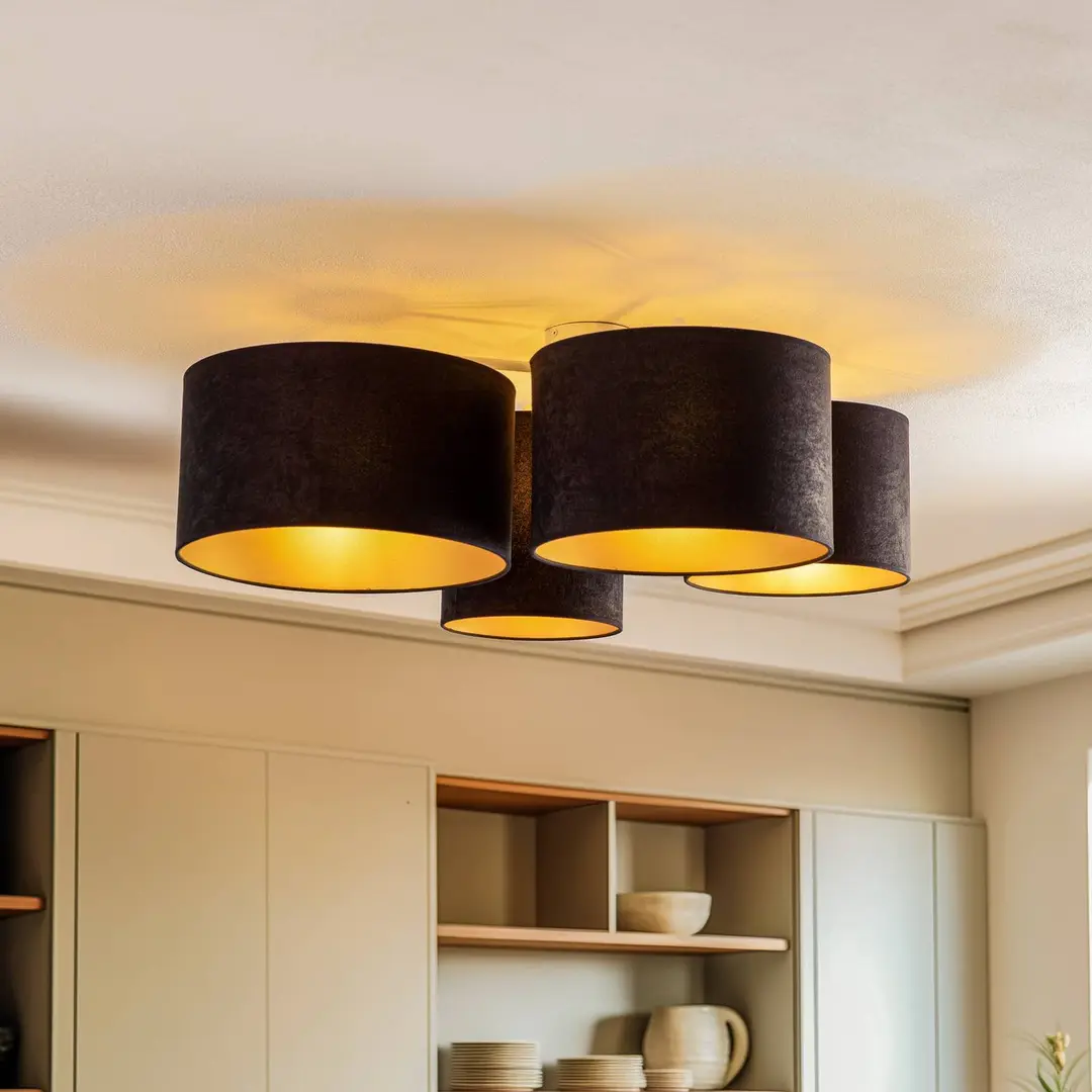 Duolla Deckenleuchte Lodge, schwarz/gold, 75 cm, 4-flg.