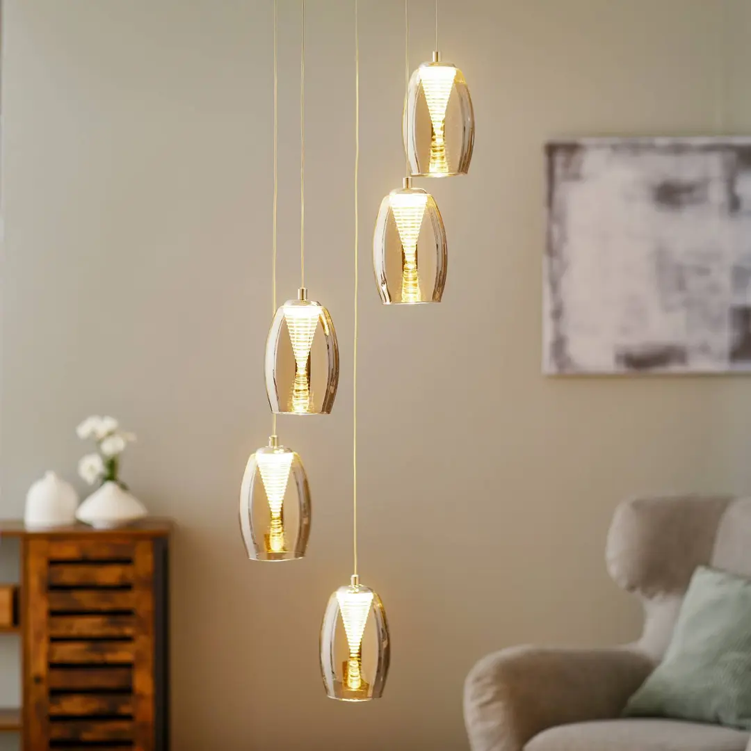 Brilliant LED-Hängeleuchte Metropolis Rauchglas fünfflammig