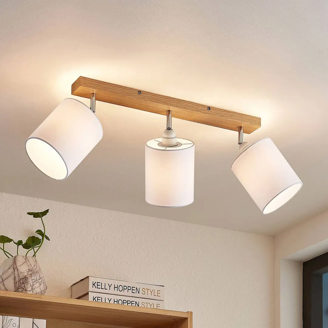 Lindby Deckenstrahler Imarin, 56 cm, 3-flammig, weiß, Holz