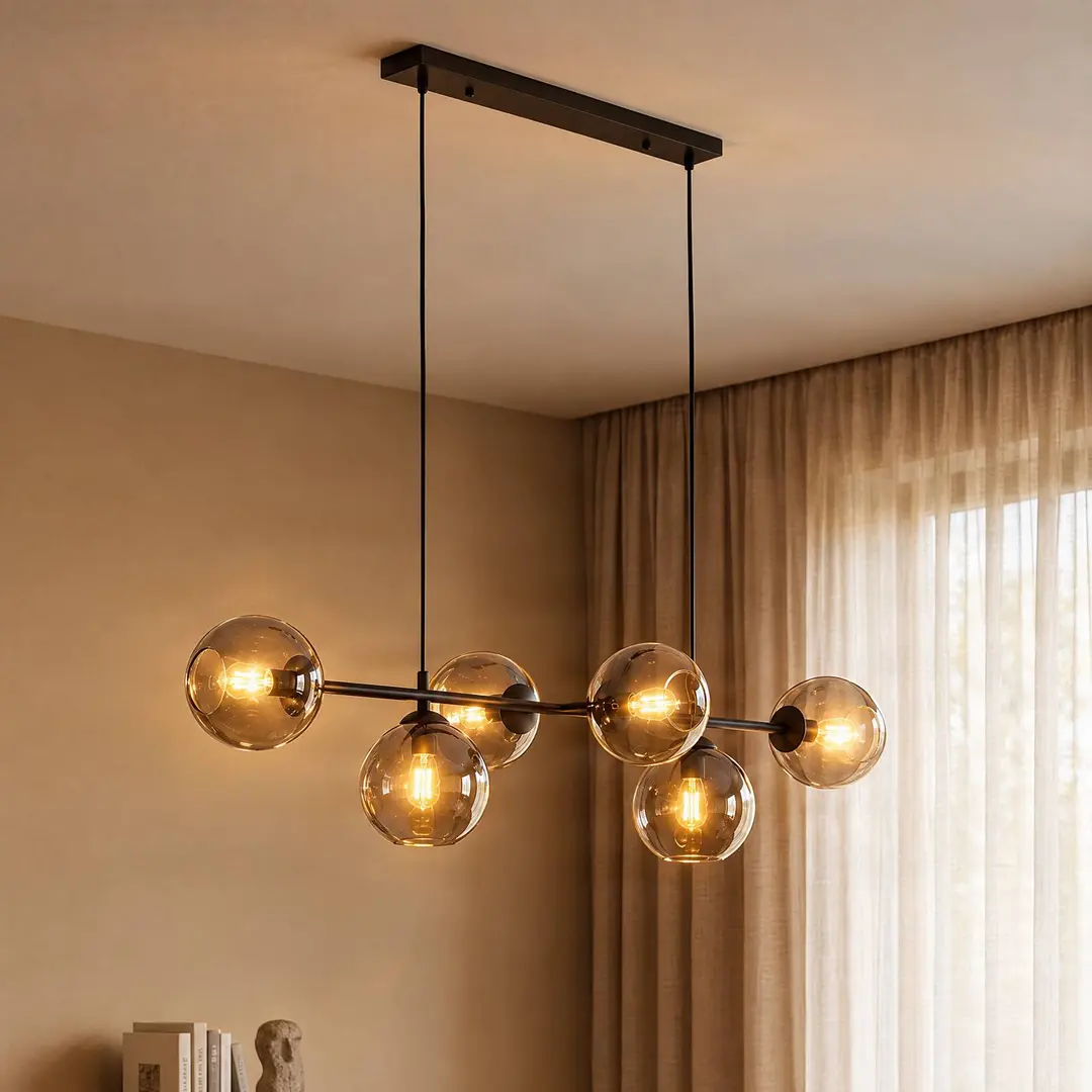 EMIBIG LIGHTING Hängeleuchte Glassy, 8-flammig, schwarz, grafit, Glas, E14