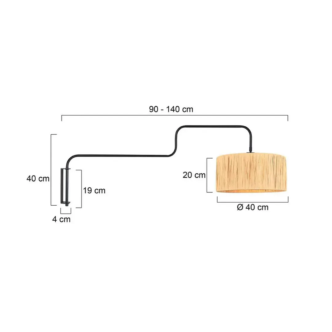 Steinhauer Wandlampe Bloeba, schwarz/braun, Ausladung 140 cm, Seegras