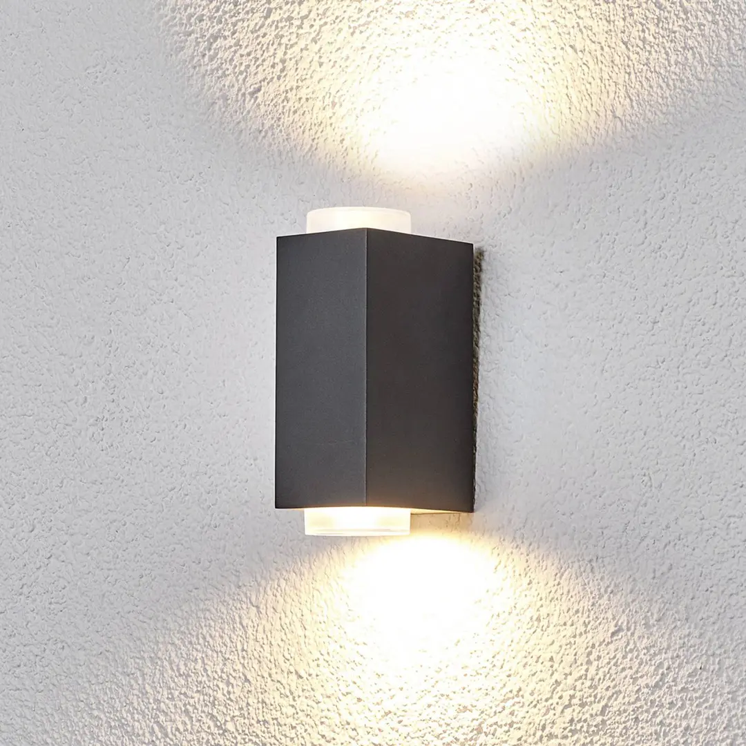 LINDBY Dunkelgraue Außenwandlampe Jovan, 2-flammig