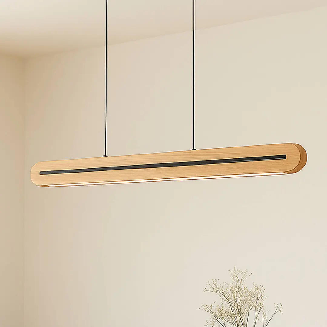 Lucande LED-Pendelleuchte Darnor, Holz, CCT, Länge 100 cm