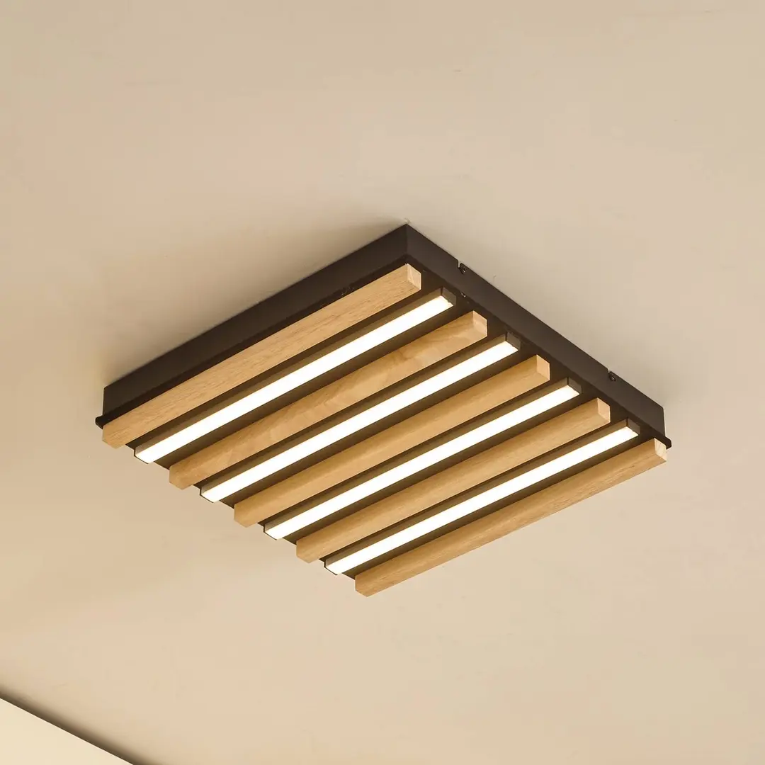 Lindby LED-Deckenleuchte Firka, weiß, Holz, 42cm, CCT, dim.