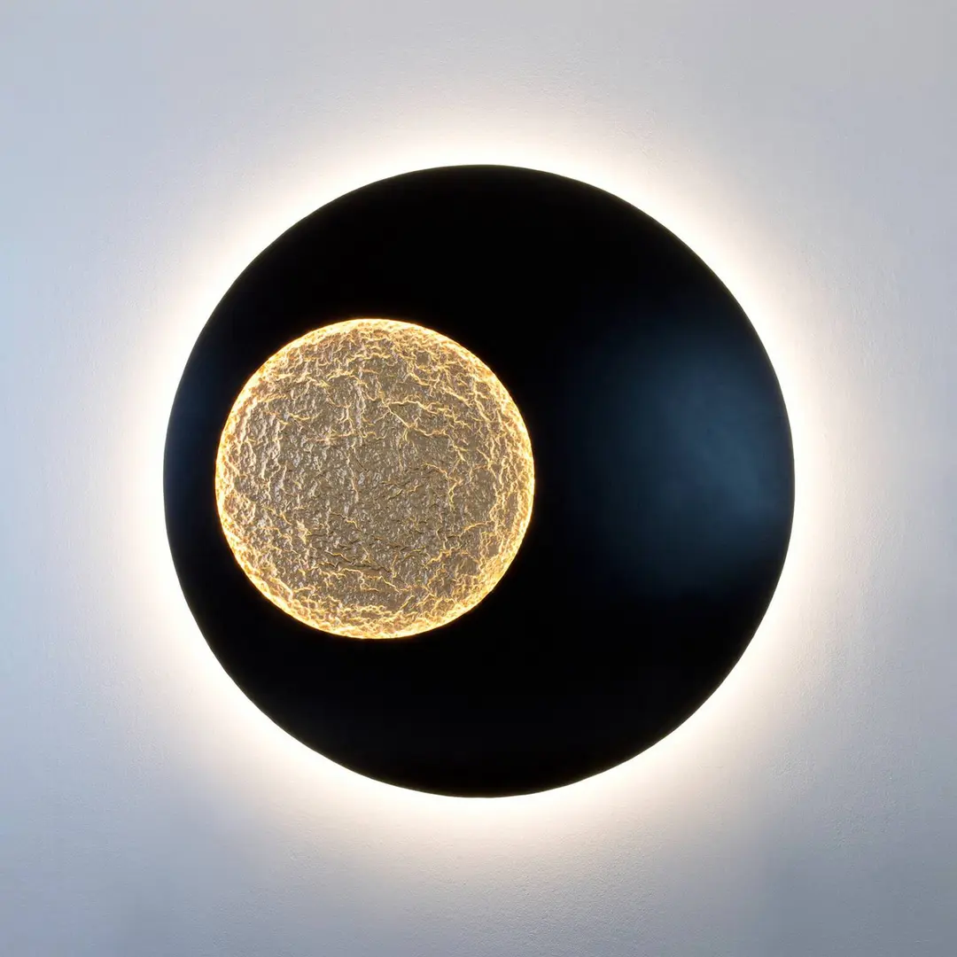 Holländer LED-Wandleuchte LUNA MEGA XXL, schwarz/gold, Ø 120 cm, dim