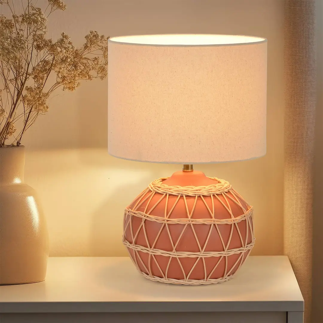 COREP Tischlampe Cyclades, terrakotta/beige, 35 cm, Leinen/Keramik