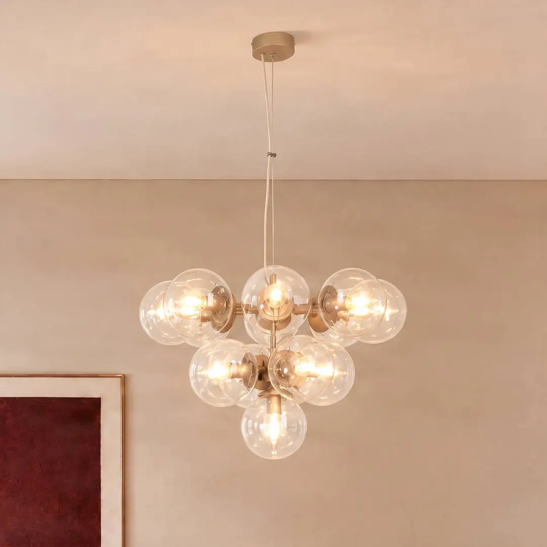 Domiluce Pendelleuchte Zumba, grau-beige/klar, 13-flammig, Glas