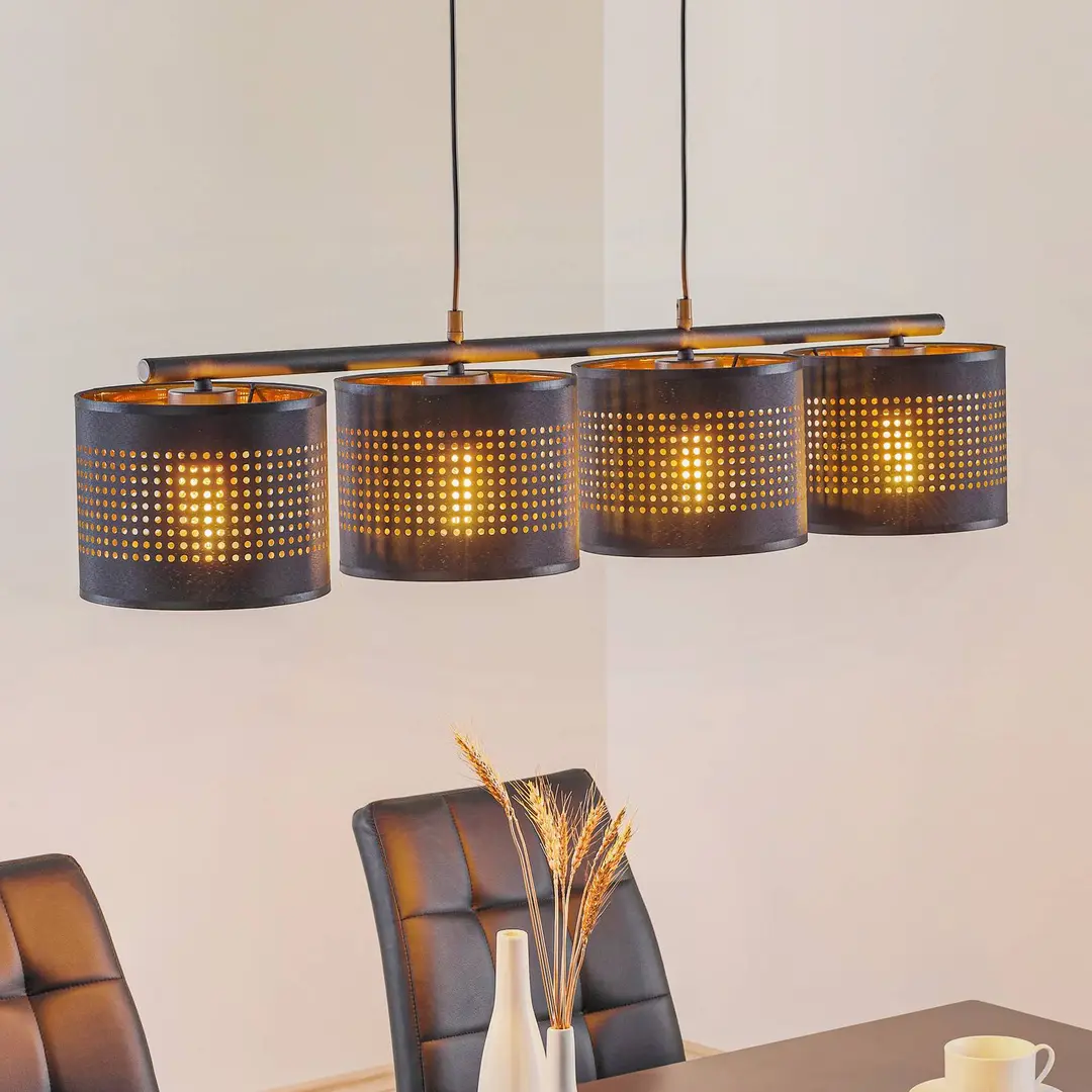 TK Lighting Hängeleuchte Tago, vierflammig, schwarz/gold
