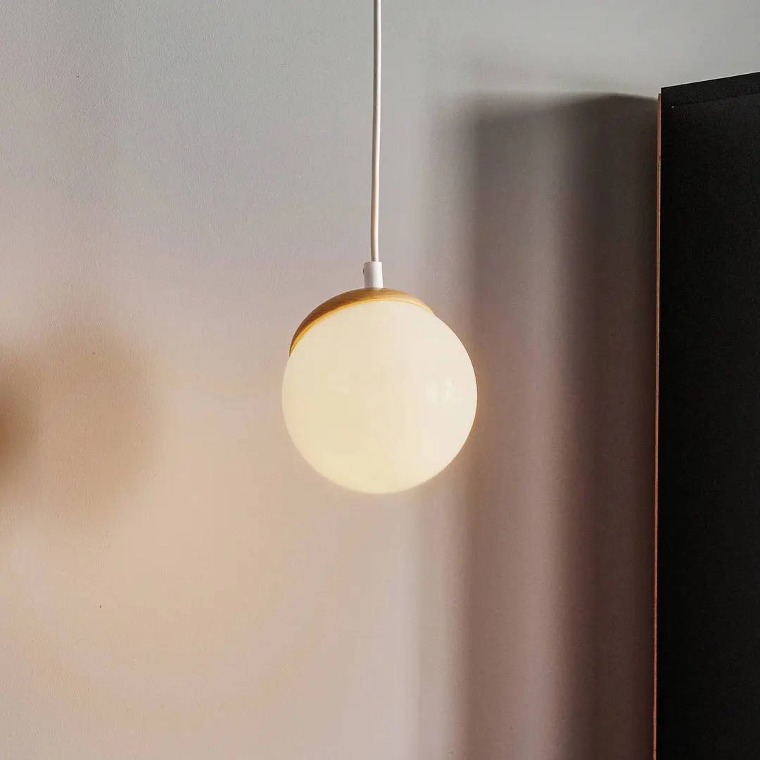 Eko-Light Hängeleuchte Sfera 1-flammig Glas/Holz hell