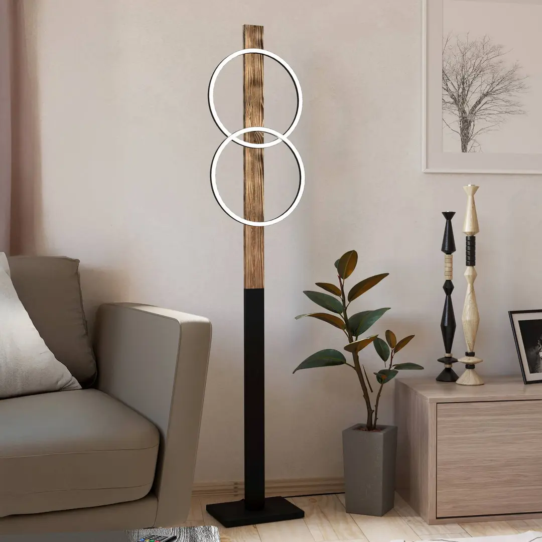 EGLO LED-Stehlampe Boyal, braun, Höhe 150 cm, Holz, 2-flg.