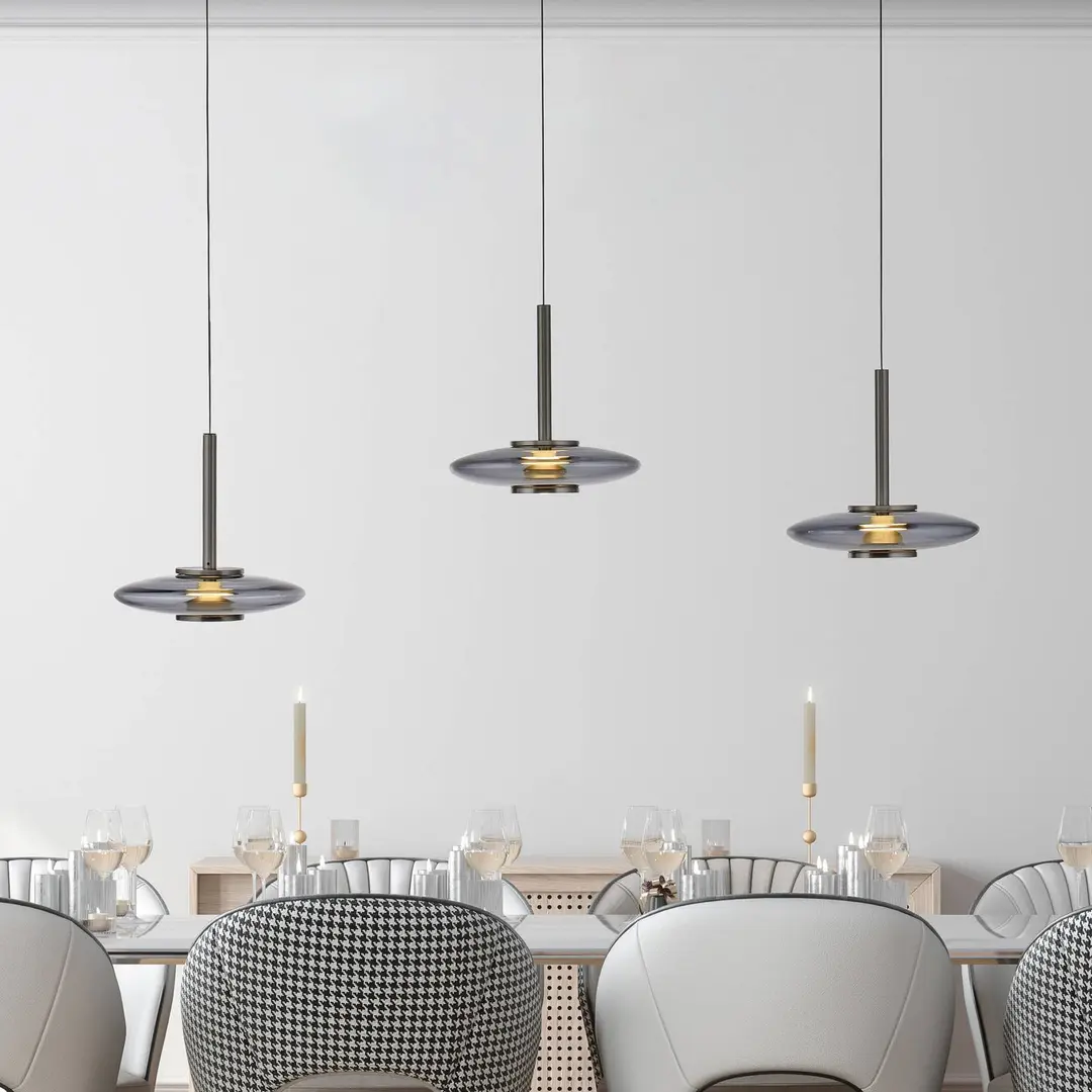 Pure LED-Hängeleuchte PURE Vitrum, grau, Glas/Aluminium 3-flammig