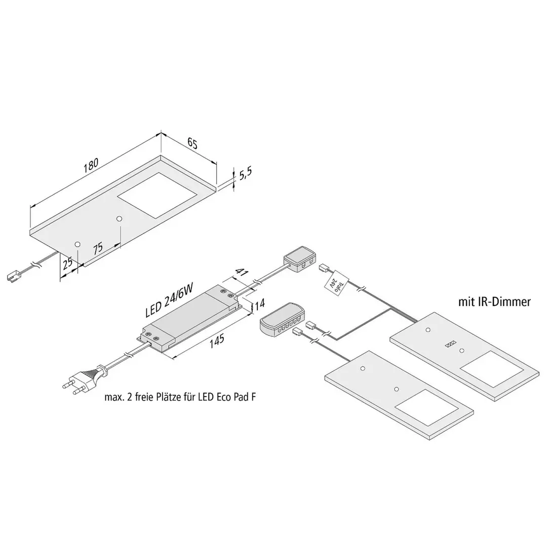 Hera LED-Unterbaulampe Eco-Pad F 2x-Set 3.000K alu